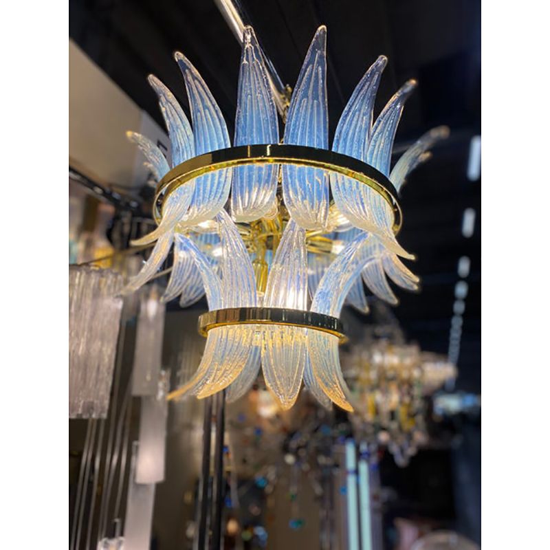 Contemporary Belt Opalino “Palmette” Murano Glass Chandelier photo vinterior