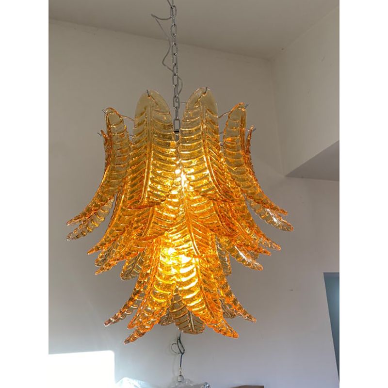 Contemporary Italian Amber “Felci” Murano Glass Chandelier photo 5200.0