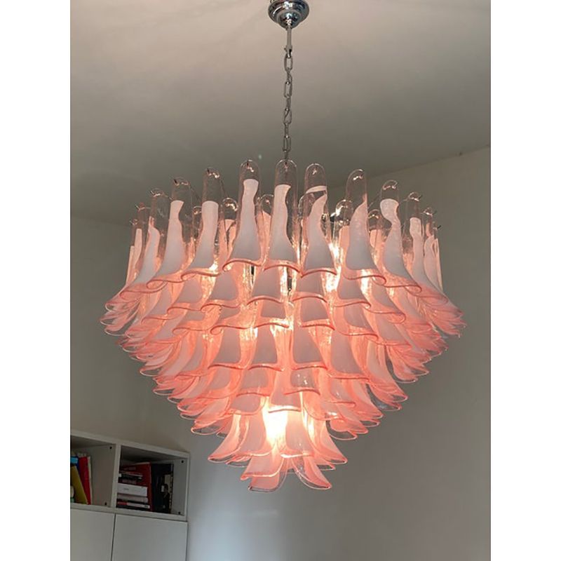 Lighting Contemporary White And Pink “Selle” Murano Glass Petali Chandelier photo