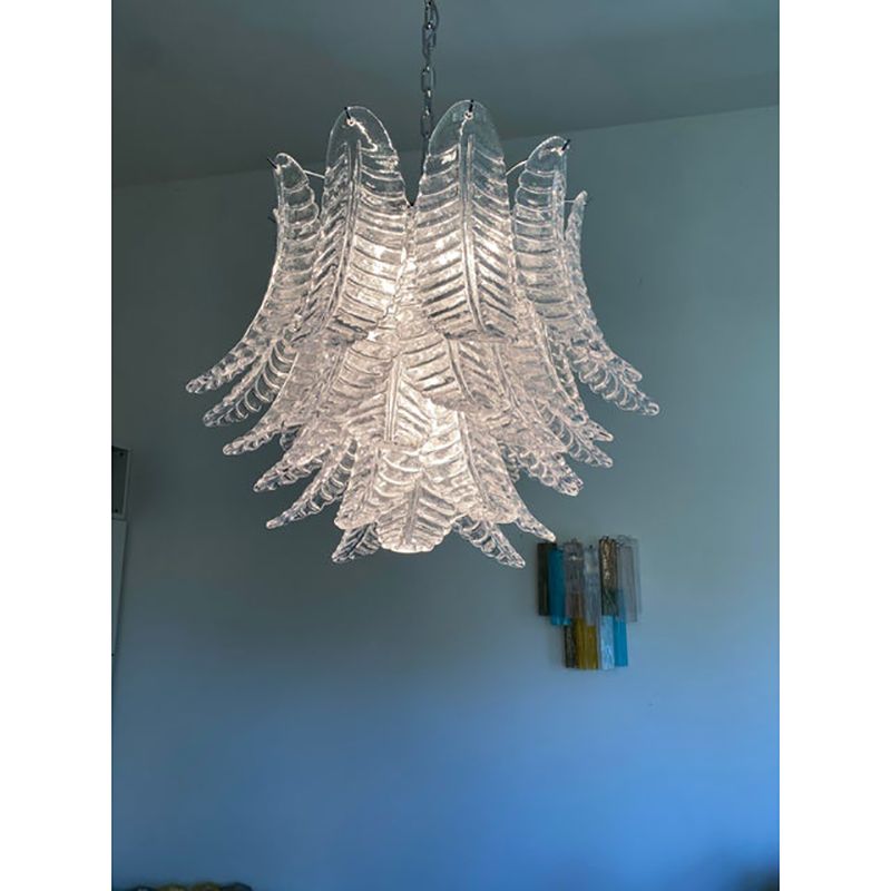 Contemporary Italian Transparent “Felci” Murano Glass Chandelier photo furniture