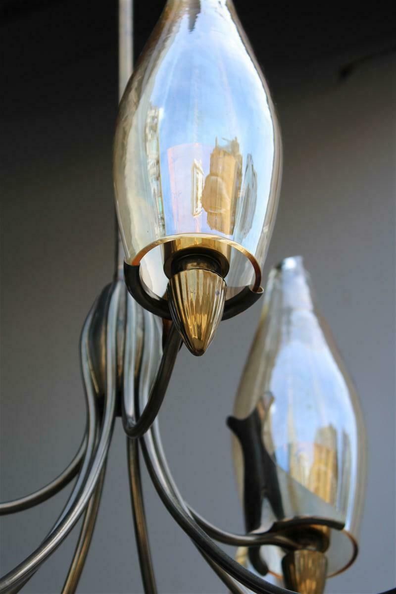 photo furniture Mid Century Italian Design Chandelier In Brass And Glass Arredoluce Style