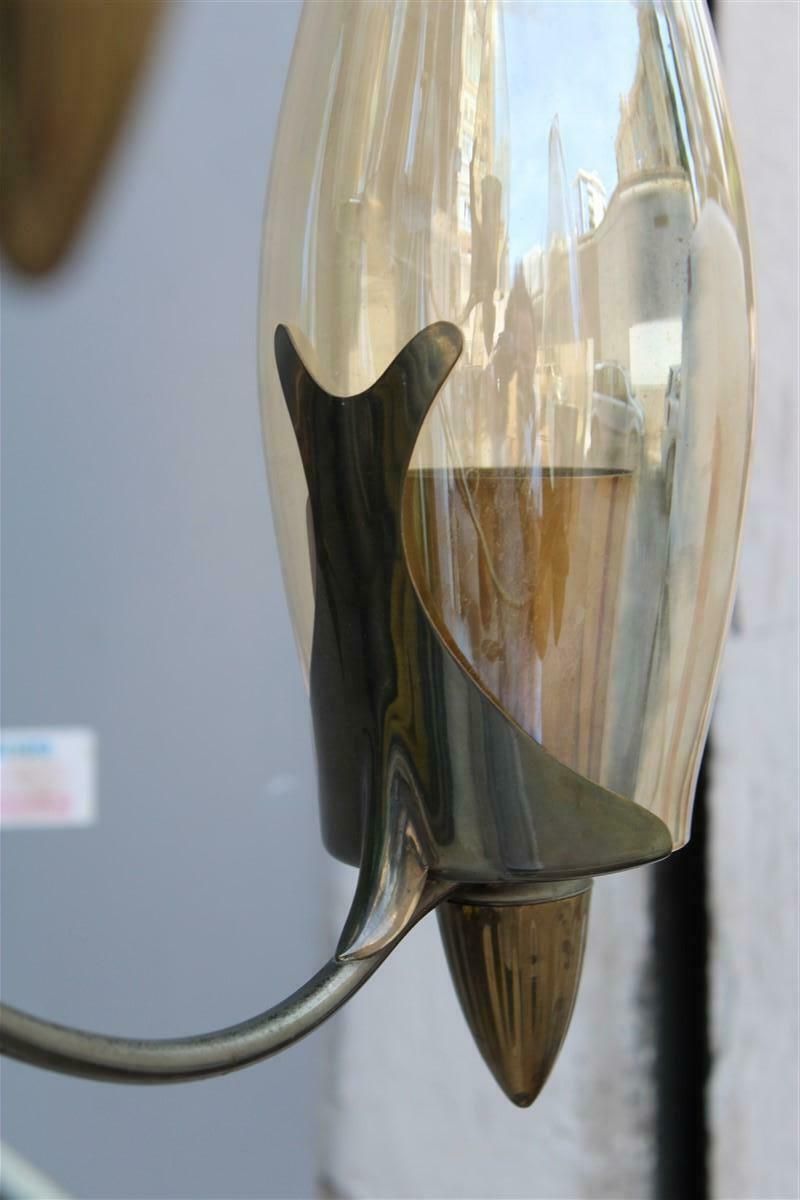photo buy Mid Century Italian Design Chandelier In Brass And Glass Arredoluce Style