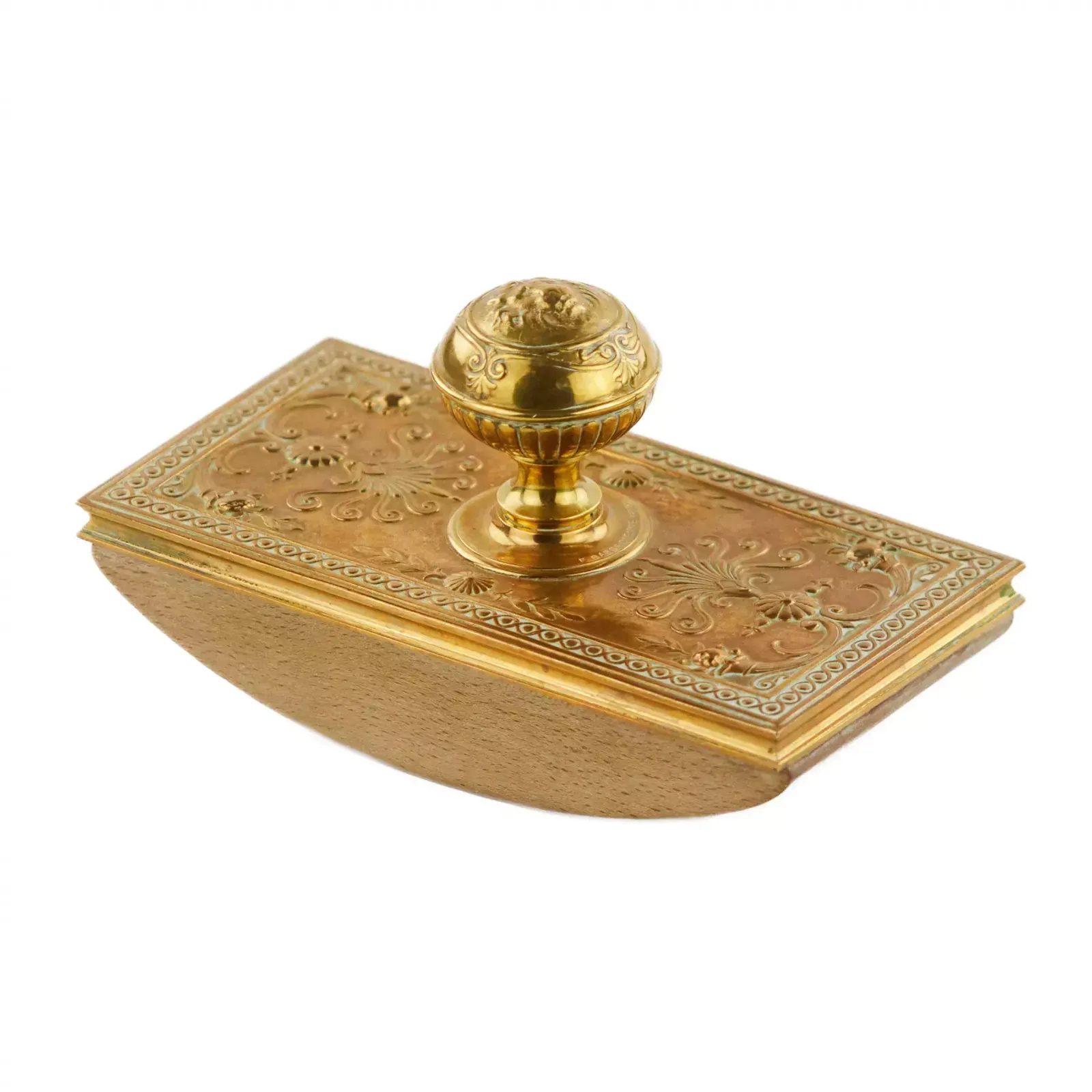 A Heavy Paperweight Made Of Bronze And Wood, In The Style Of Napoleon III, By The Workshop Of F. Barbedienne.