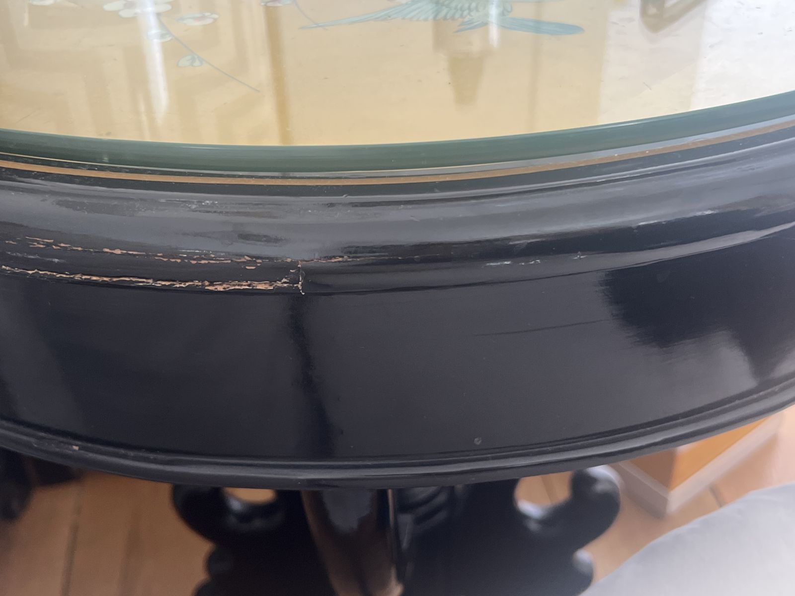 Beautiful Painted Gold And Lacquer Table With Glass Topper photo vintage