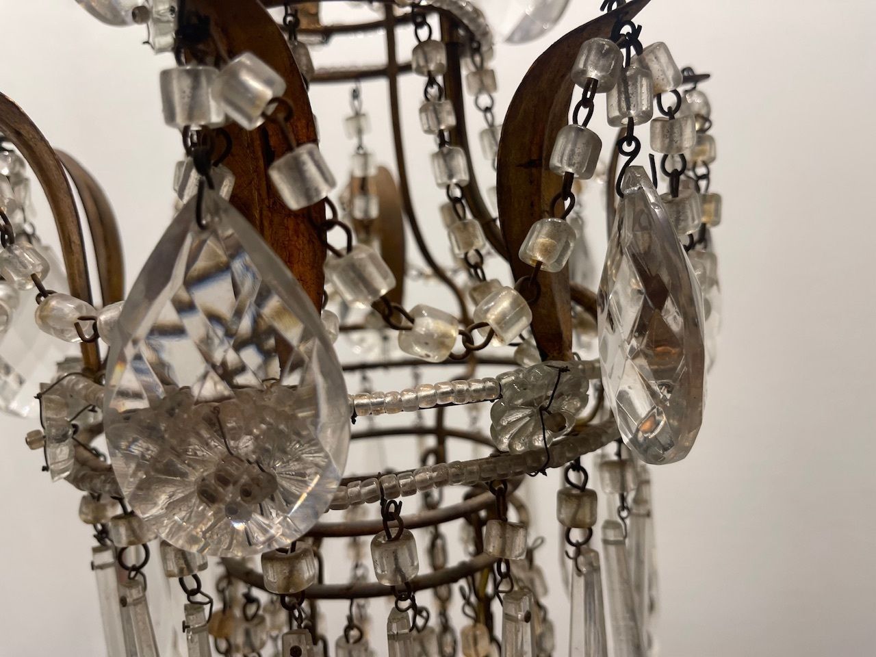 Tole Florentine Italian Macaroni Crystal Chandelier From The 1940s photo buy