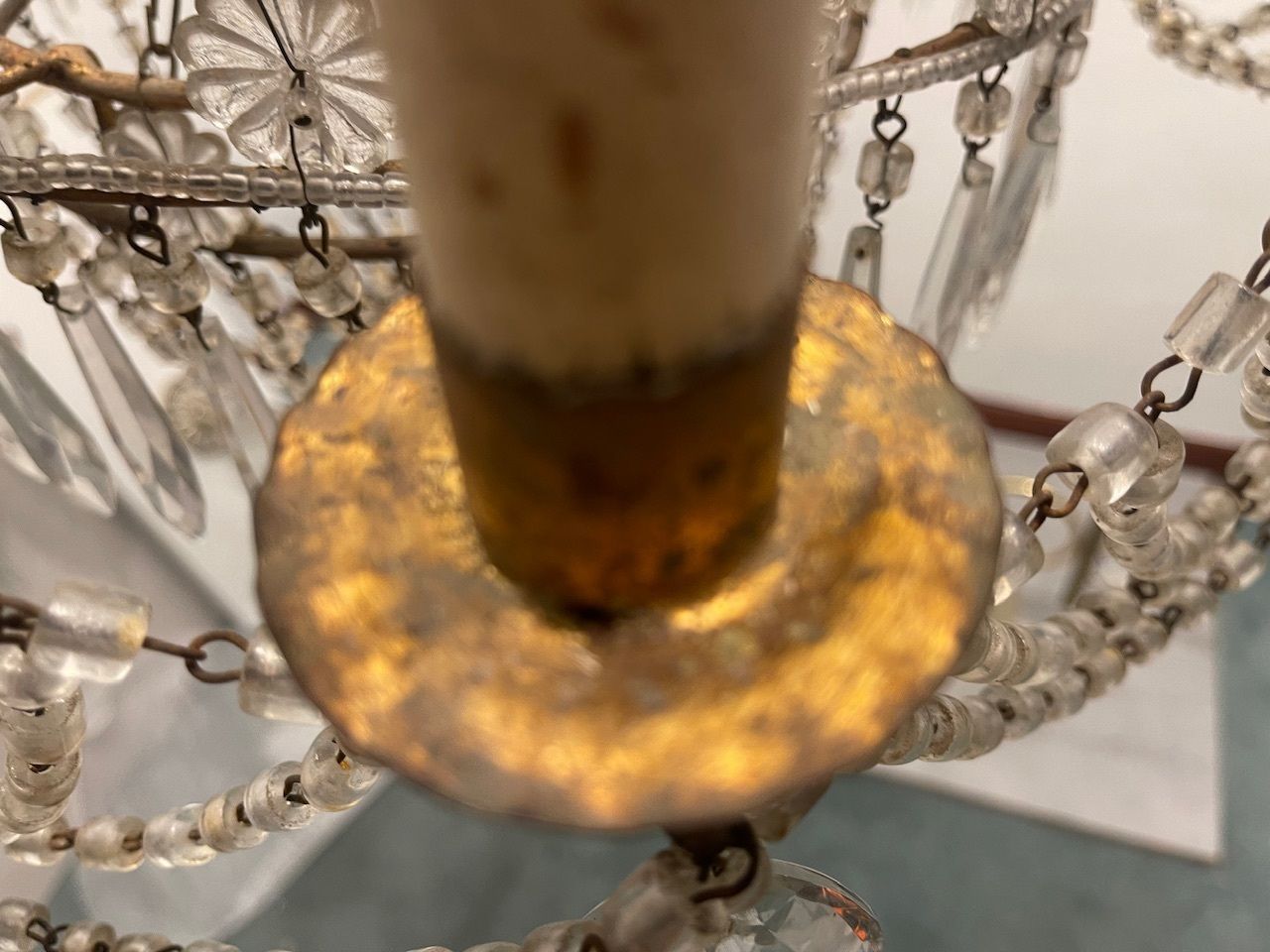 Tole Florentine Italian Macaroni Crystal Chandelier From The 1940s photo vintage
