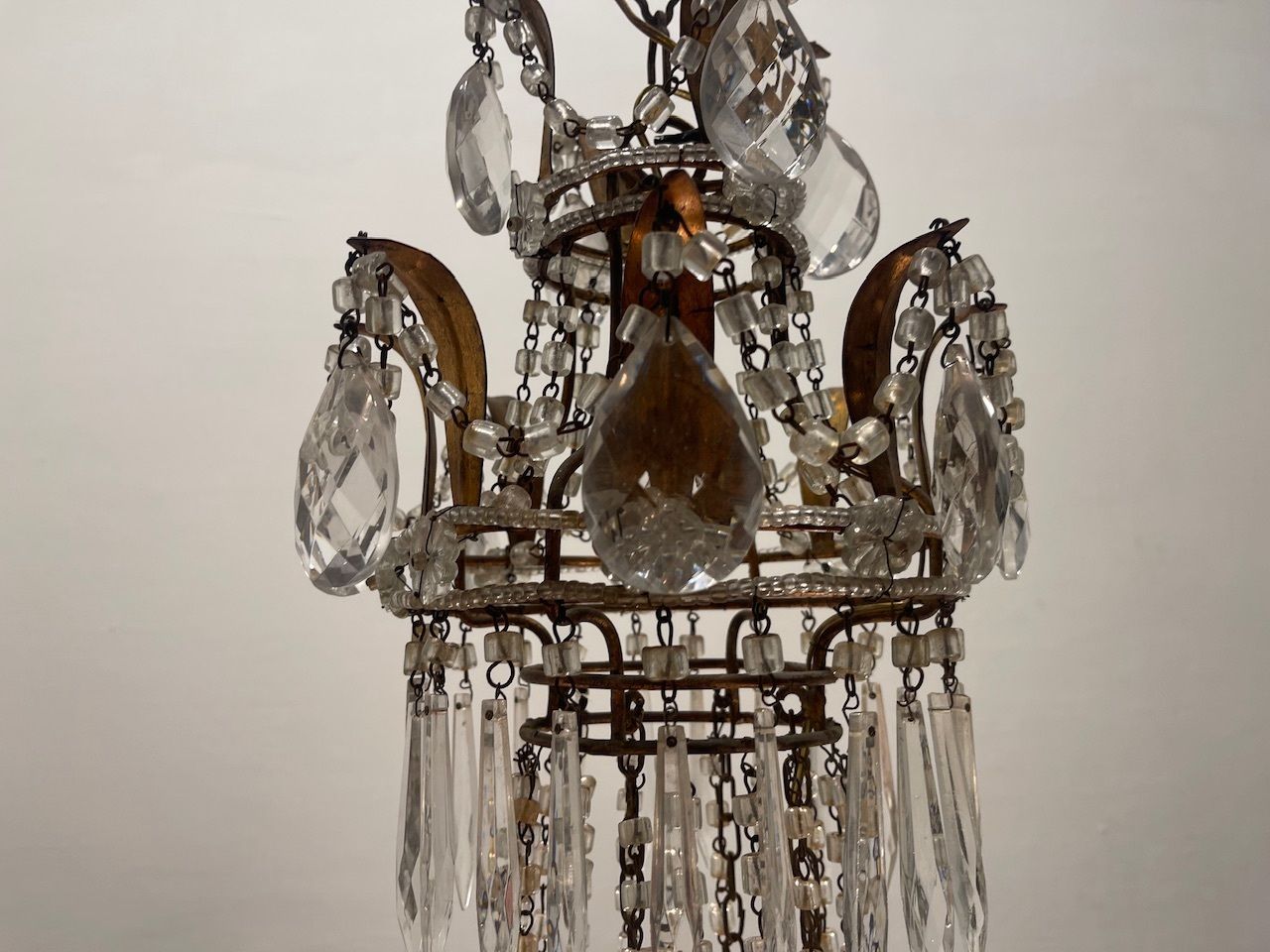 Lighting Tole Florentine Italian Macaroni Crystal Chandelier From The 1940s photo