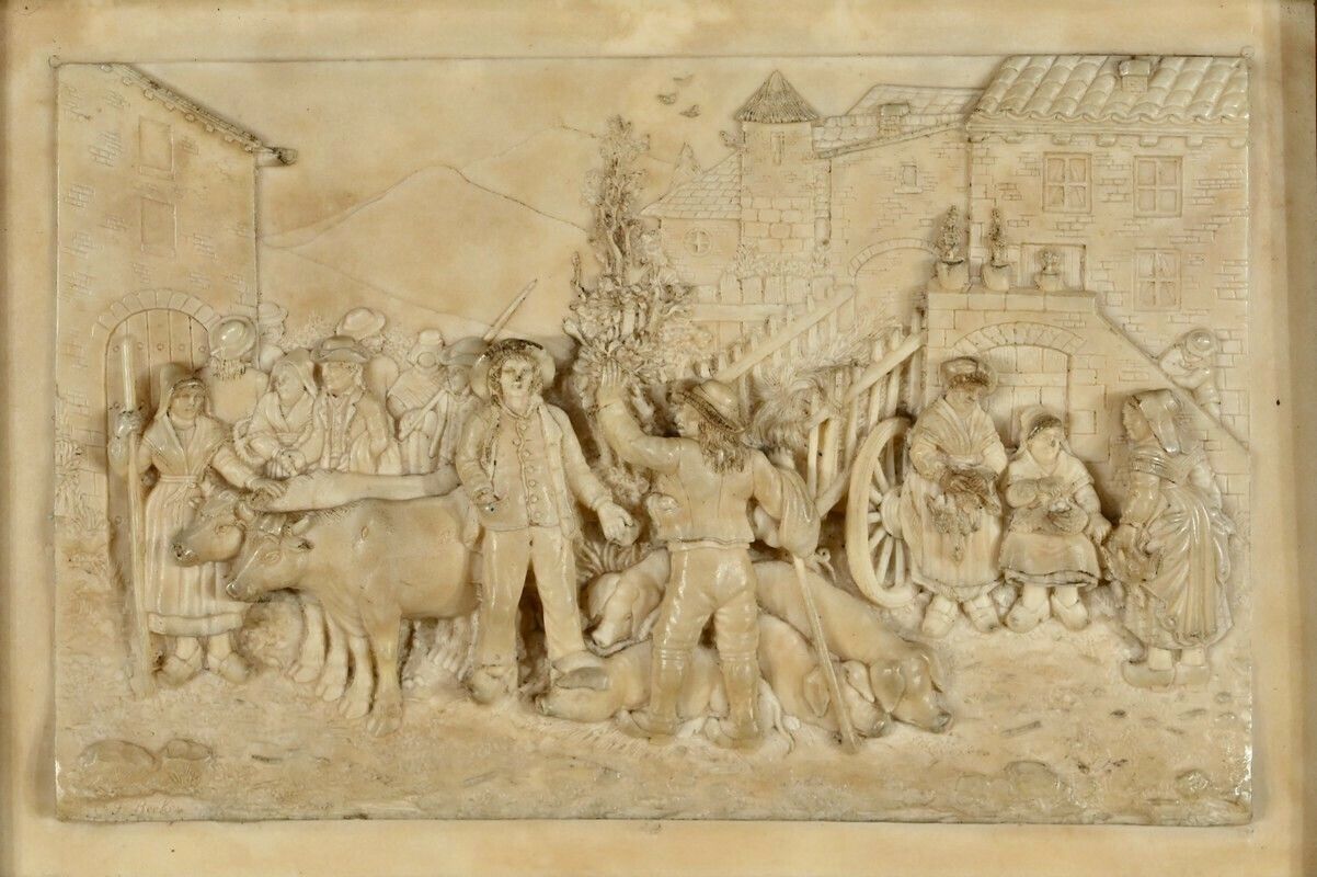 Bas Relief Painting In Petrified Limestone, Signed Cf.Becker – Late 19th Century photo furniture