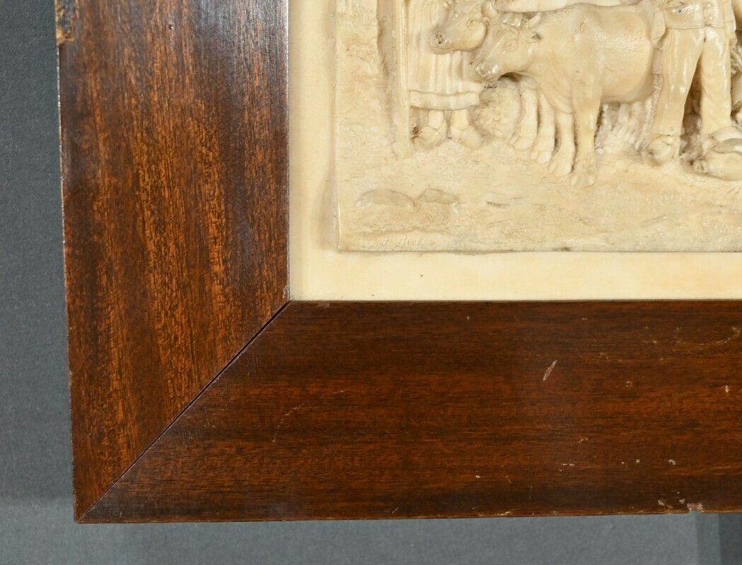 photo furniture Bas Relief Painting In Petrified Limestone, Signed Cf.Becker – Late 19th Century