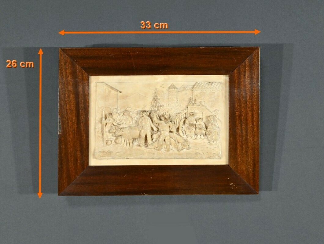 250.0 Bas Relief Painting In Petrified Limestone, Signed Cf.Becker – Late 19th Century photo