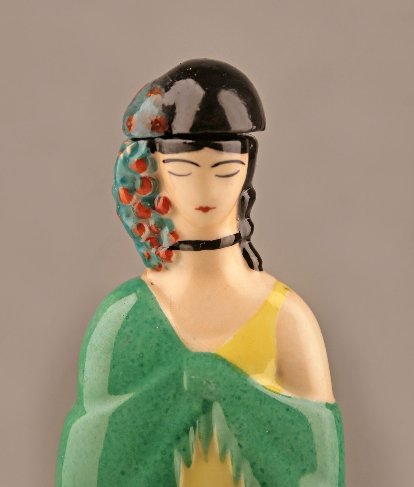 Robj Like Art Déco French Glazed And Painted Porcelain Bottle With Cork Stopper photo for sale
