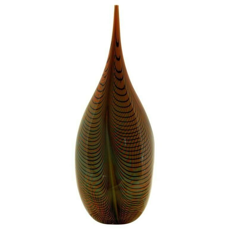 Alberto Donà, Tall Feather Vase, Black Green Filigree Over Terracotta Background