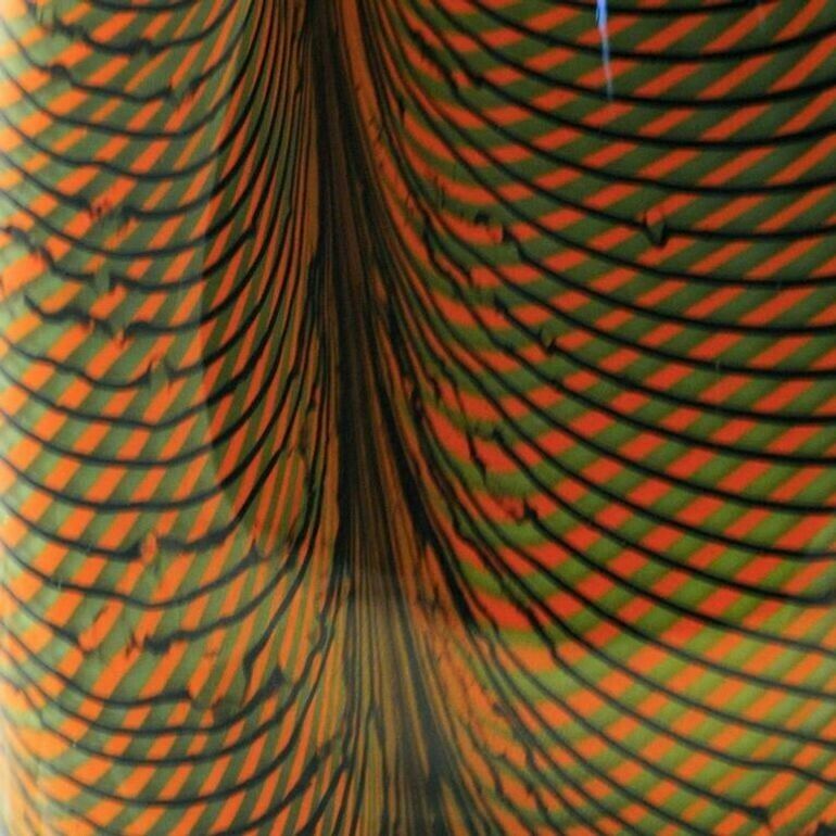 Alberto Donà, Tall Feather Vase, Black Green Filigree Over Terracotta Background photo Home Decor