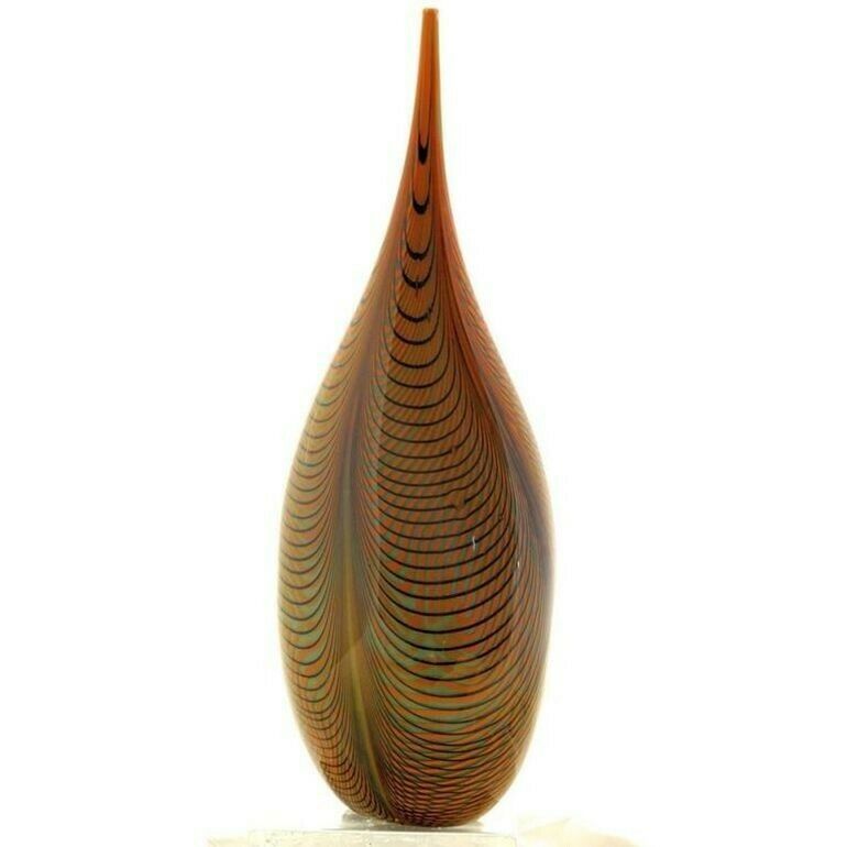 Alberto Donà, Tall Feather Vase, Black Green Filigree Over Terracotta Background photo 4800.0