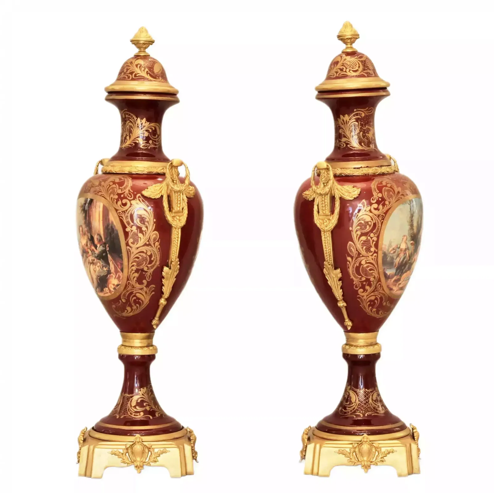 Pair Of Porcelain Floor Vases With Gilt Bronze In The Louis XVI Style. France. 1920 Th Century. photo for sale