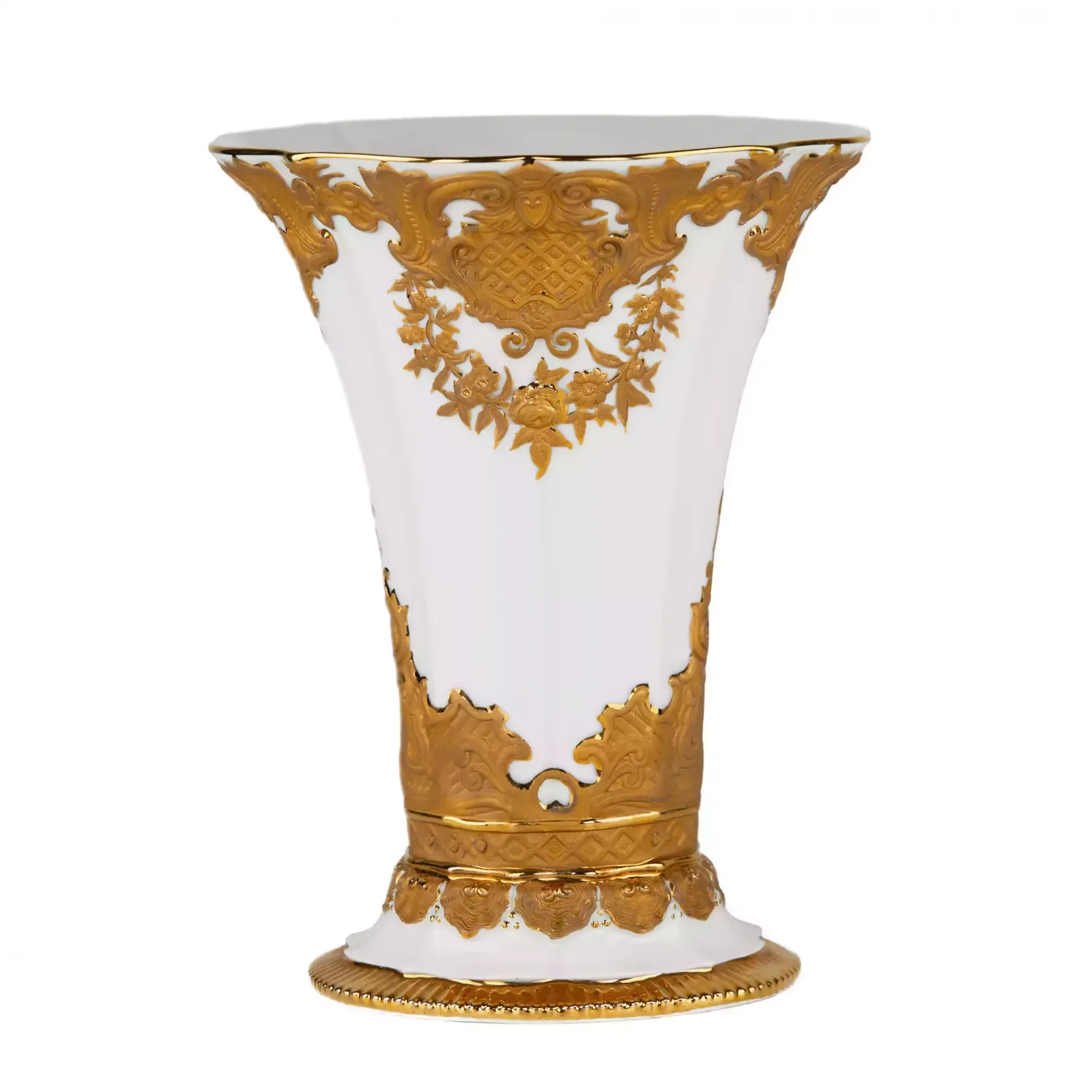 Magnificent Vase With Golden Relief. Meissen. Turn Of The 19th And 20th Centuries.
