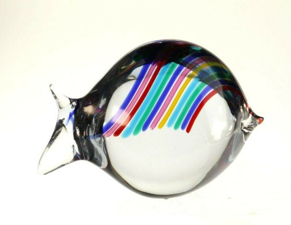 photo furniture Livio Seguso For Bisazza, Massiccio Fish With Rainbow Canes 1993 Signed