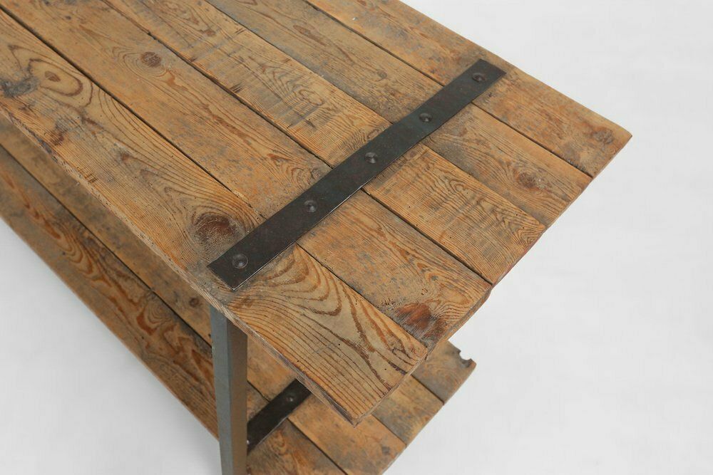 Industrial Side Table With Metal Frame And Wooden Top And Removable Platform, Belgium, 1920s photo 1022.0