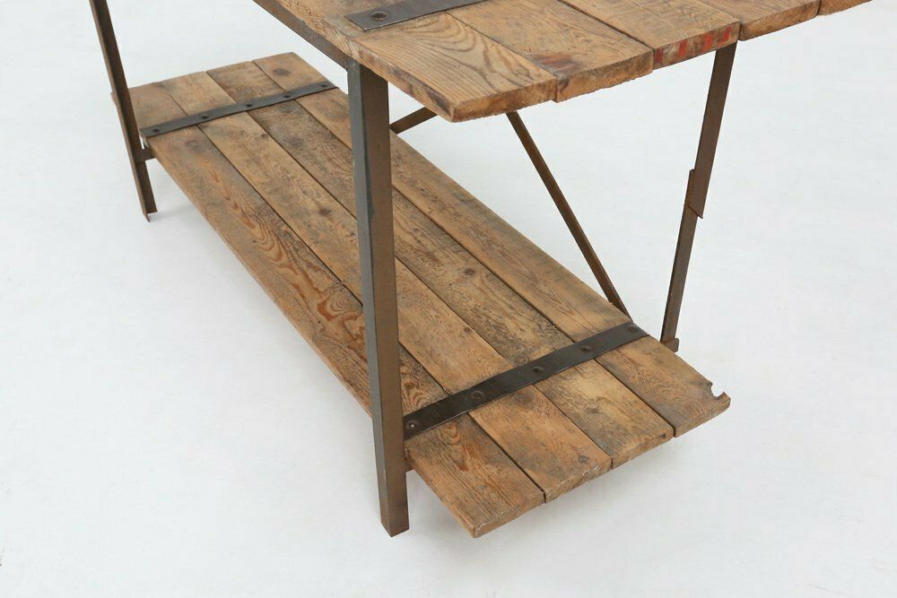 Industrial Side Table With Metal Frame And Wooden Top And Removable Platform, Belgium, 1920s photo buy