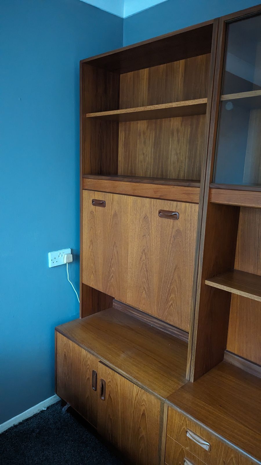 Reduced!!! 3 X G Plan Matching Tall Cabinets   All In Beautiful Condition With Original Lights Working. 1 X Bureau, 1 X Bar, 1 X Glass And Cutlery photo buy