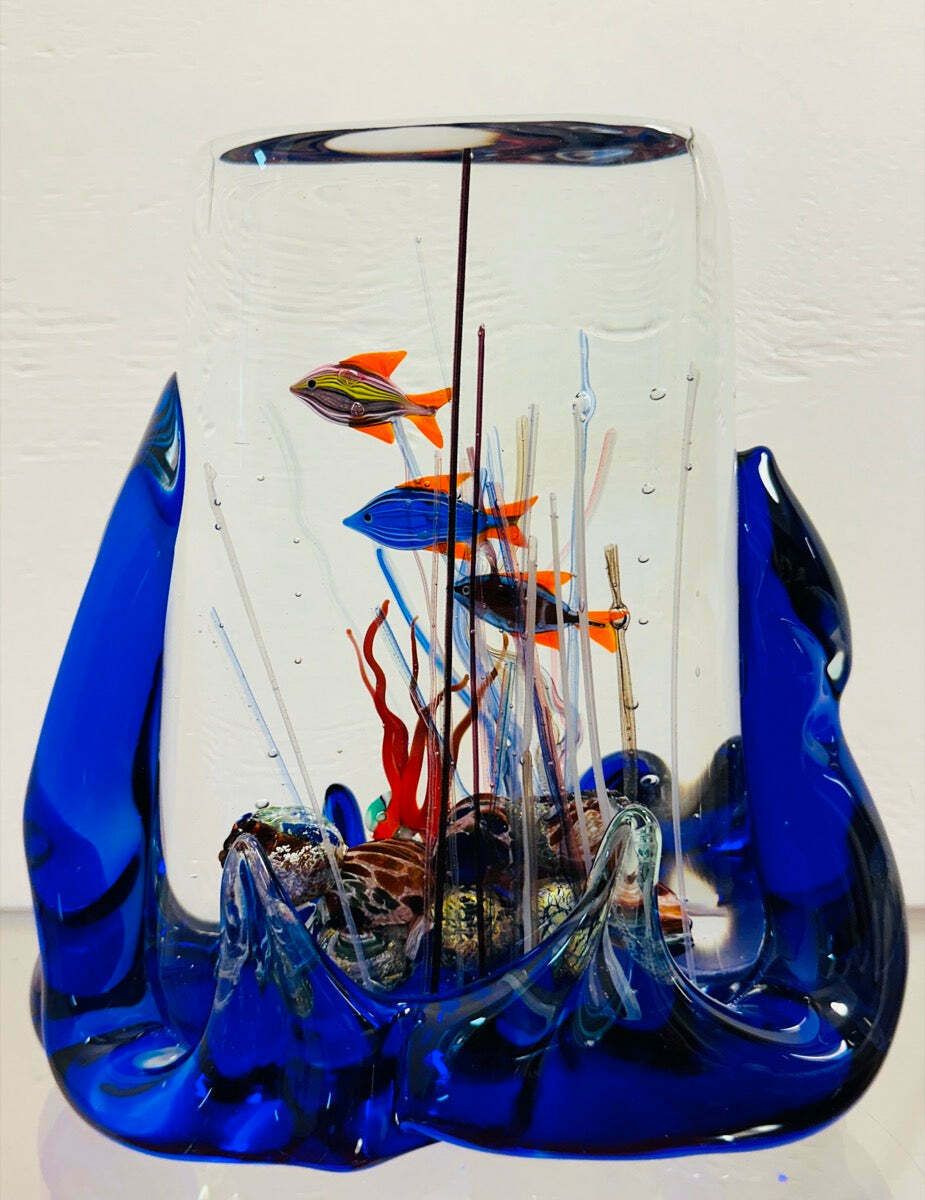 Contemporary Chinese Fish Aquarium In The Style Of Glass Studio Murano photo vintage