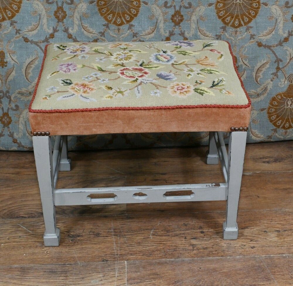 Painted Edwardian Stool Tapestry Needlepoint photo furniture