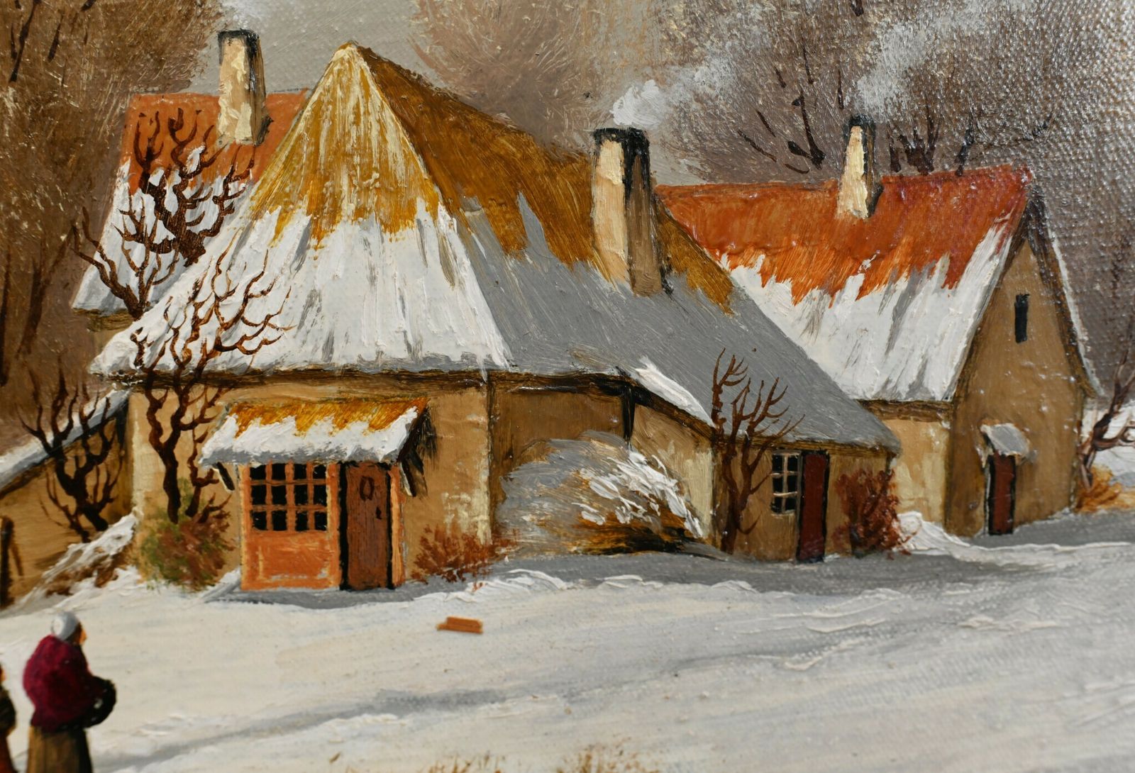 Flemish Oil Painting Winter Snow Landscape Gilt photo vintage
