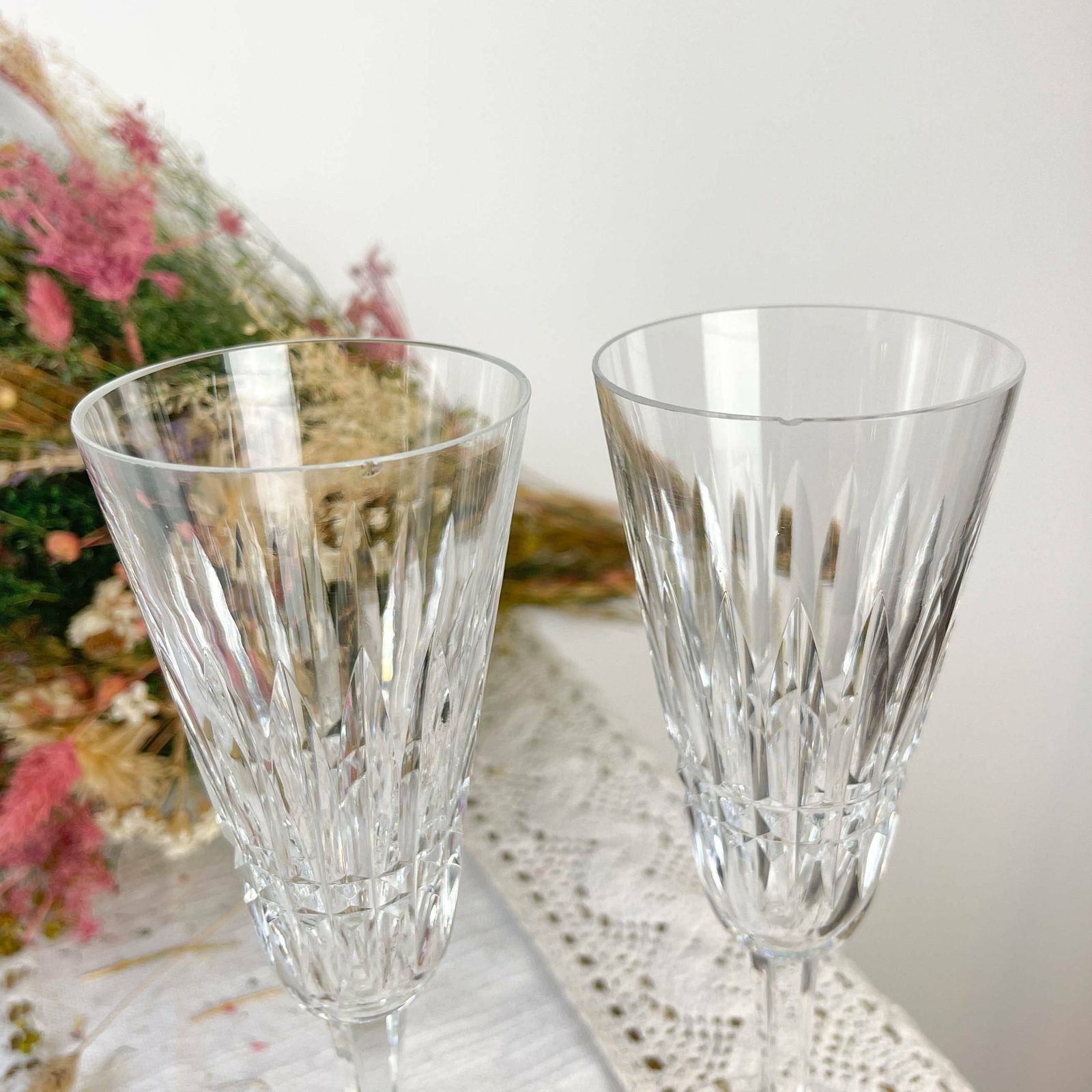 photo furniture 9 French Chiseled Crystal Flutes   Crystal Stemmed Glasses   Vintage Champagne Glasses   Crystal Glasses   20th Century