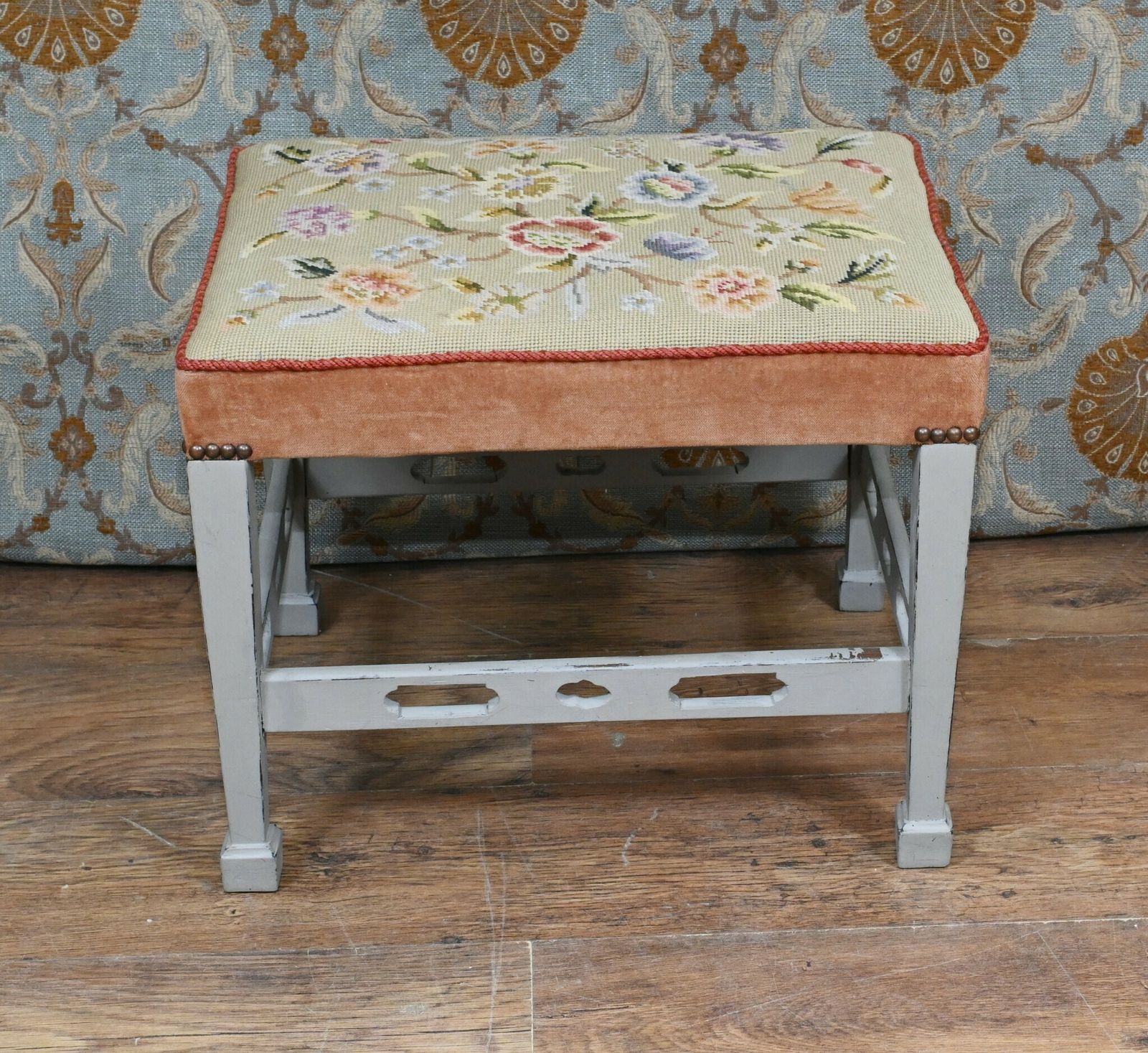 photo furniture Painted Edwardian Stool Tapestry Needlepoint