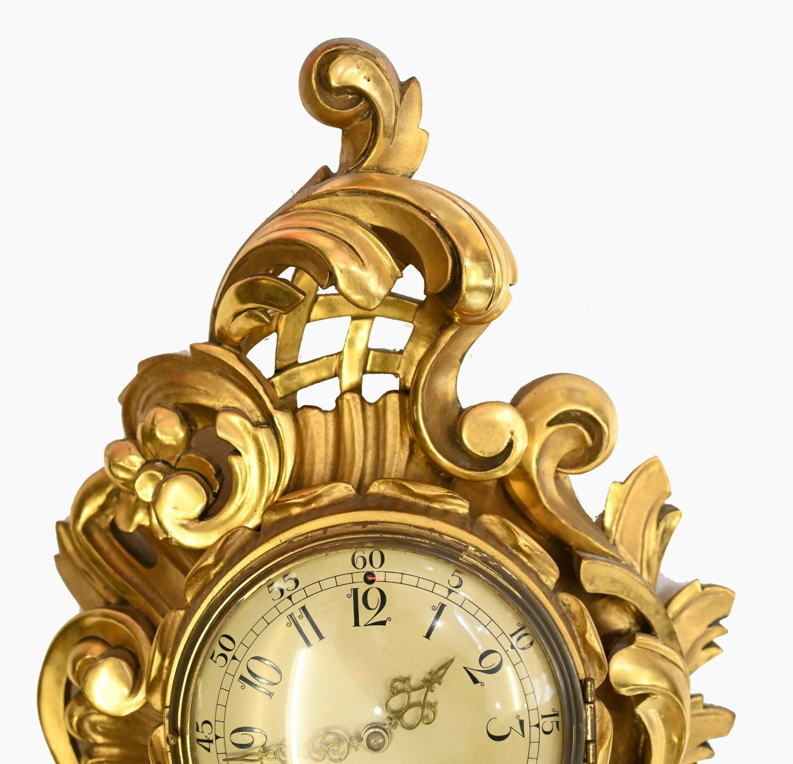 Scandanavian Wall Clock Antique Carved Rococo Giltwood Clocks photo for sale
