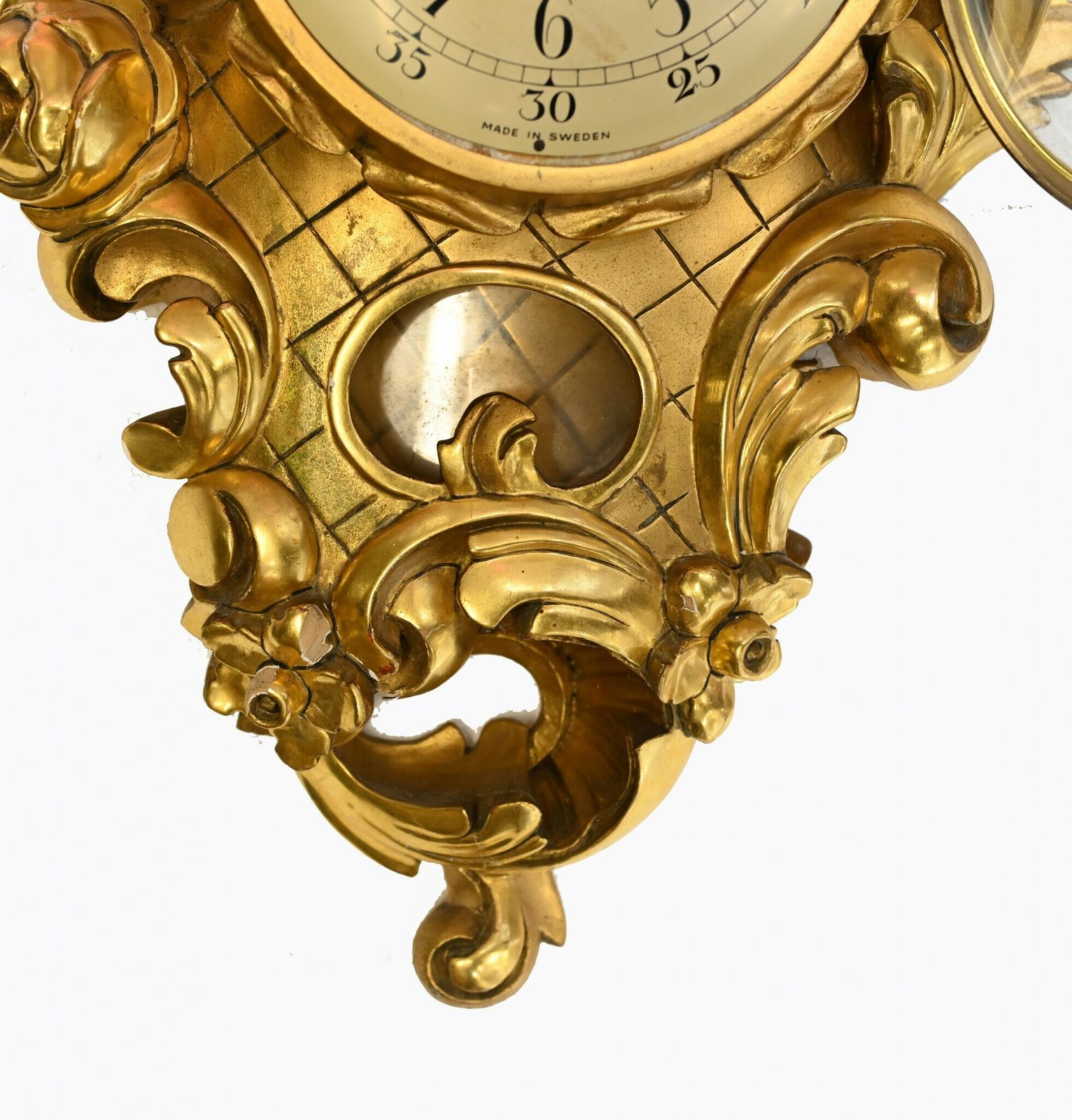 Scandanavian Wall Clock Antique Carved Rococo Giltwood Clocks photo vintage