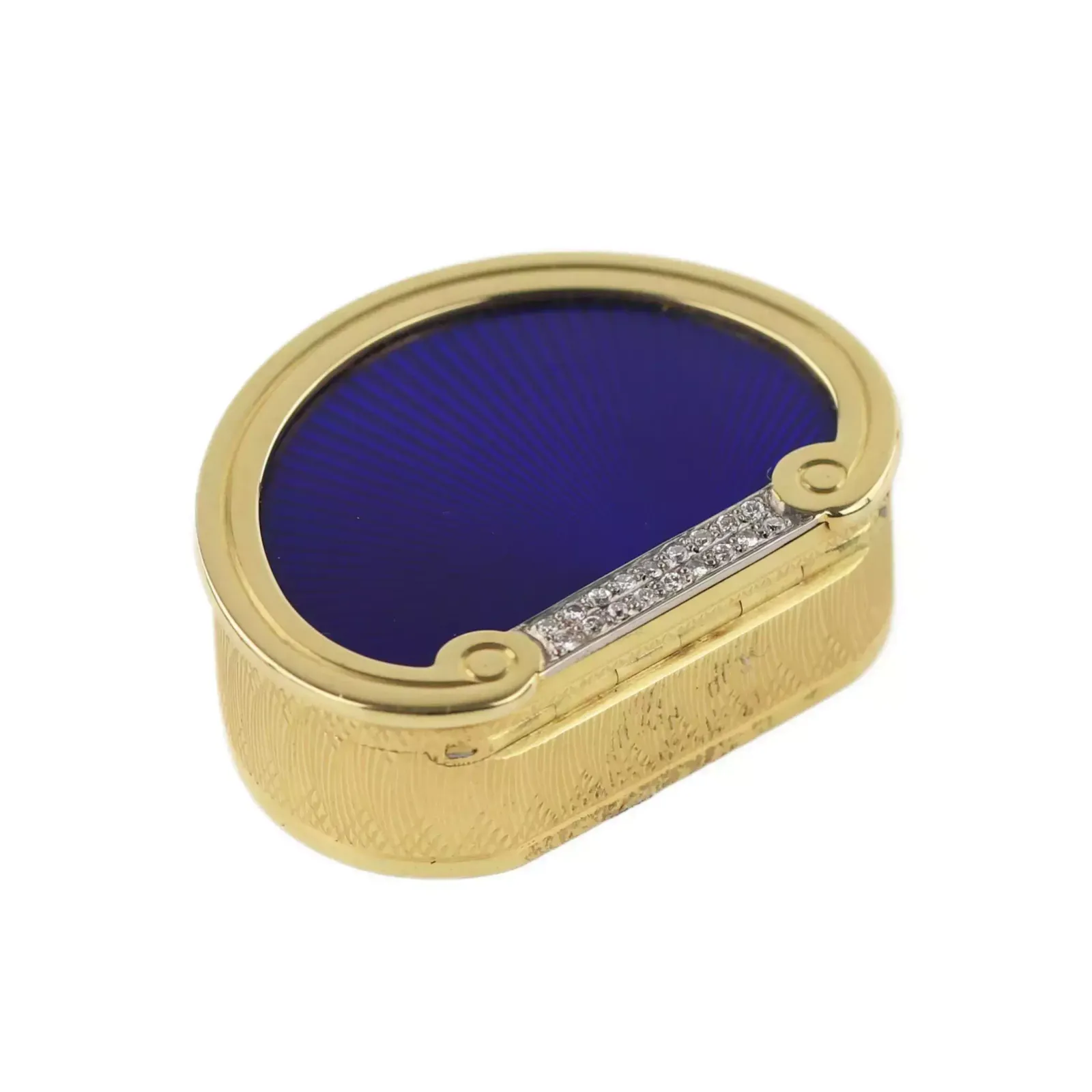 19th Century English Gold Pill Box With Diamonds And Guilloché Enamel. photo furniture