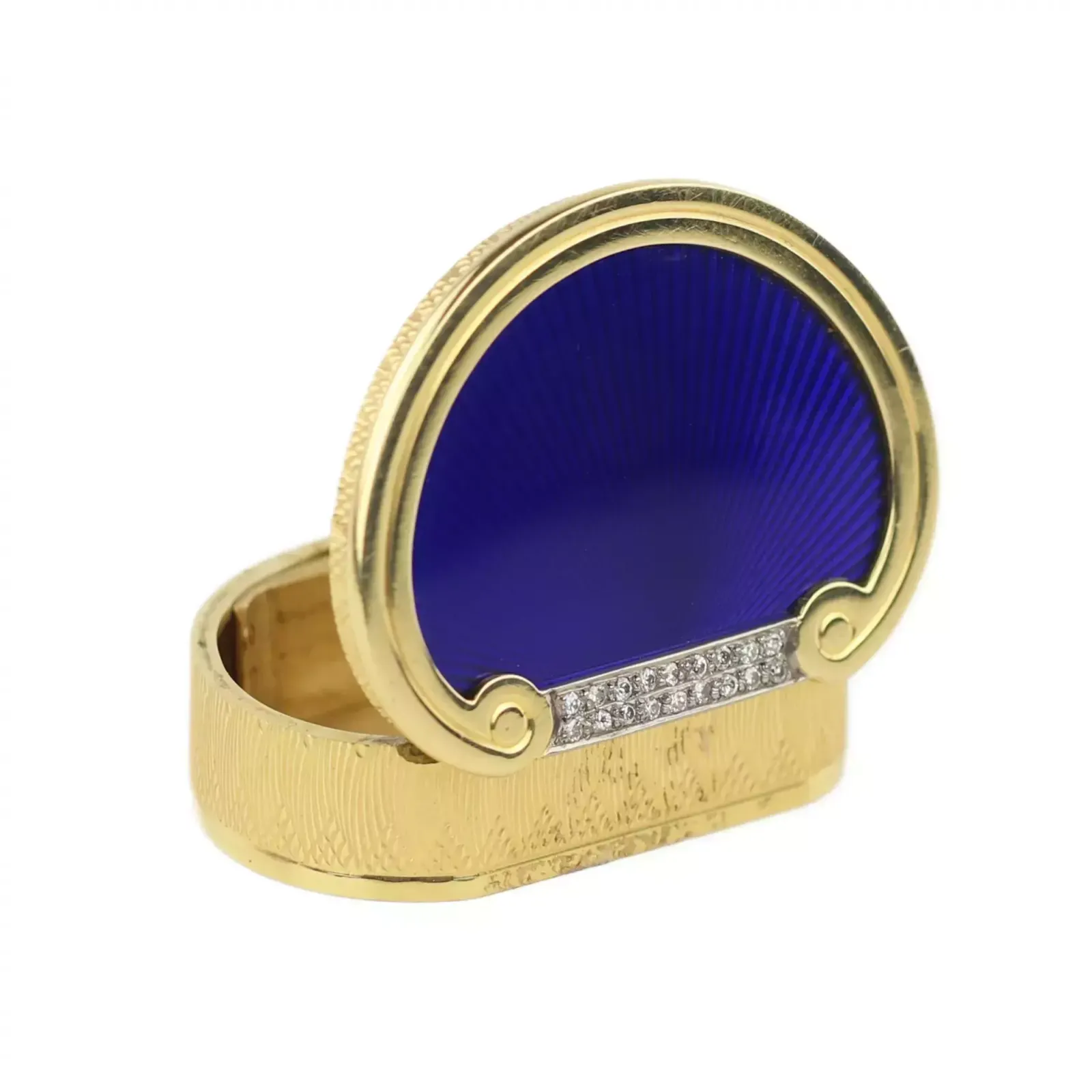 19th Century English Gold Pill Box With Diamonds And Guilloché Enamel. photo 3193.0