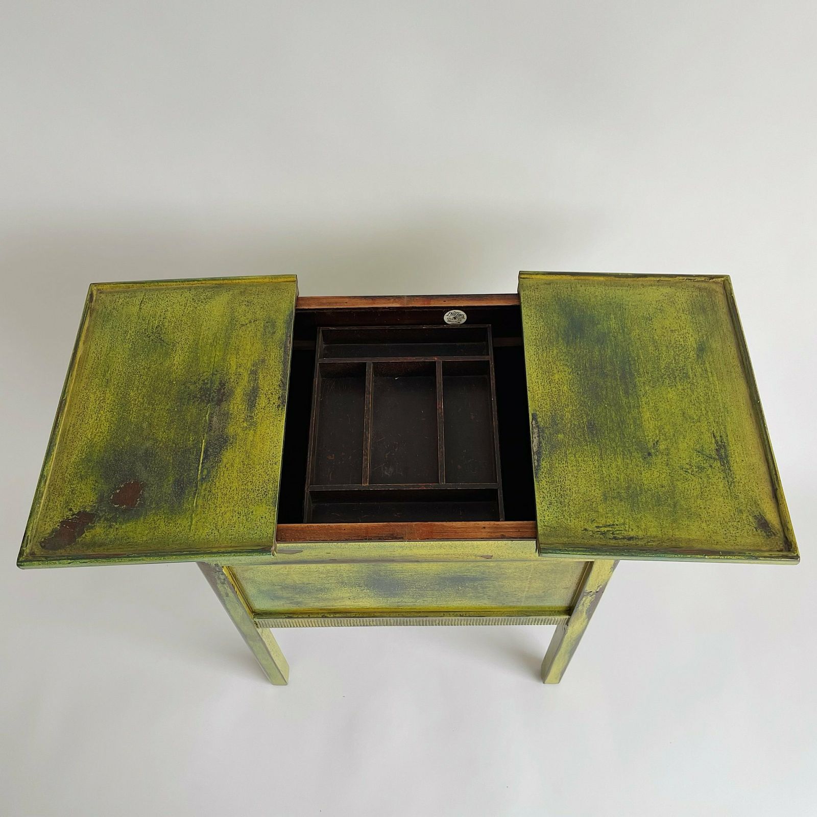 photo buy Reworked Antique Sewing Box Side Table With Vibrant Lacquered Finish And Gold Hardware