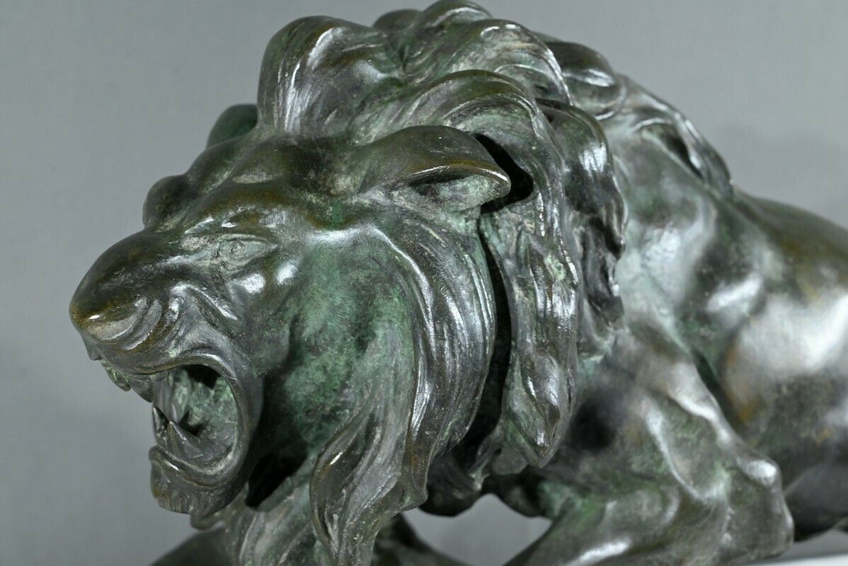 photo for sale Bronze “Roaring Lion” Signed Nerin – Early 20th Century