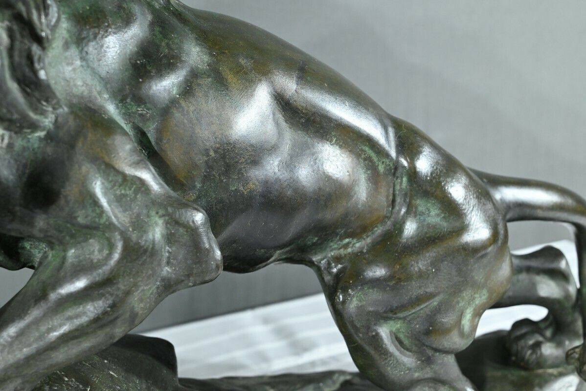 Art Bronze “Roaring Lion” Signed Nerin – Early 20th Century photo