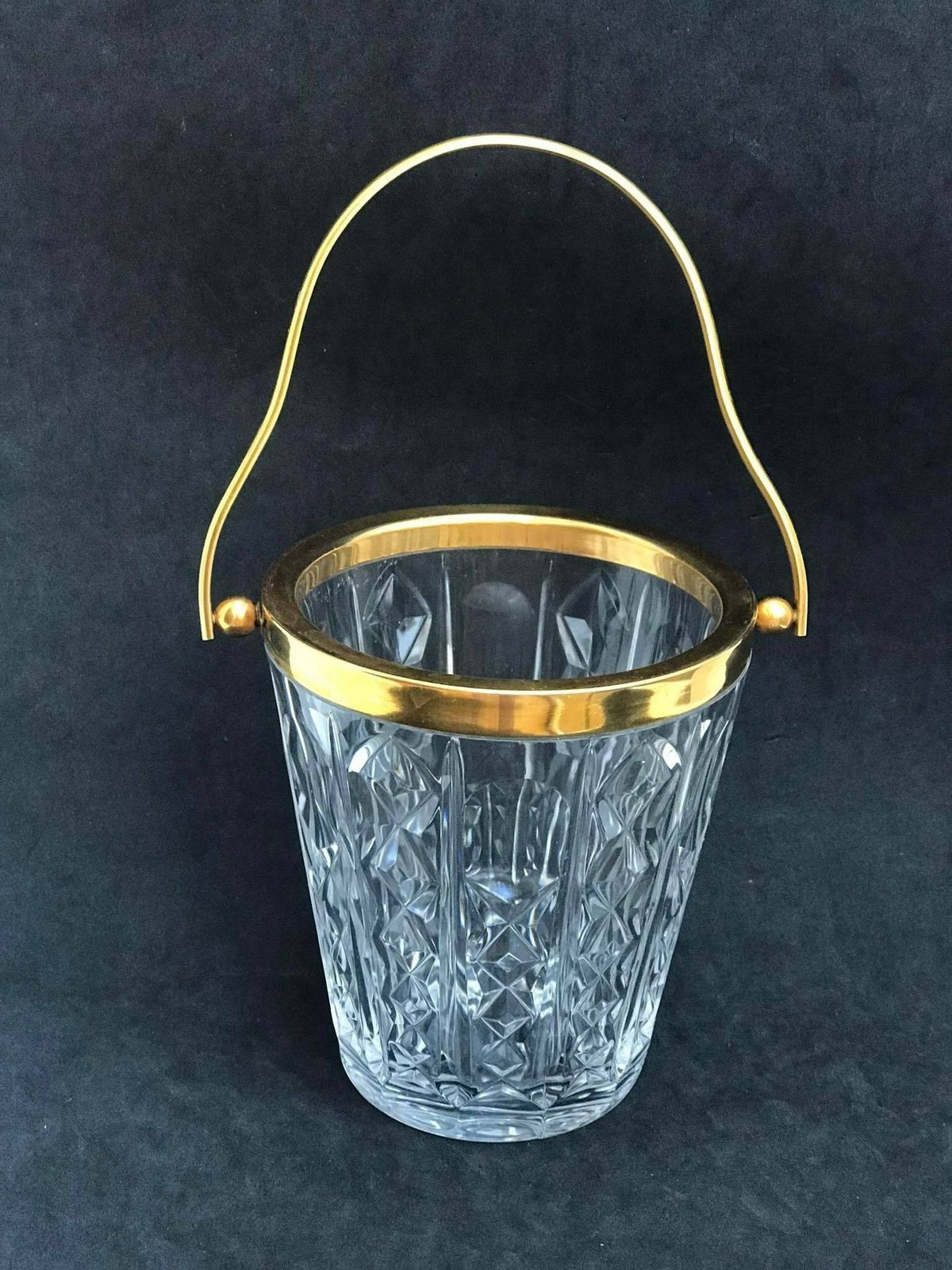 Ice Bucket Val Saint Lambert Heavy Cut Crystal With Golden Metal Handles Mid Century Barware Mixology Tools Bar Cart Hollywood Regency photo 234.0