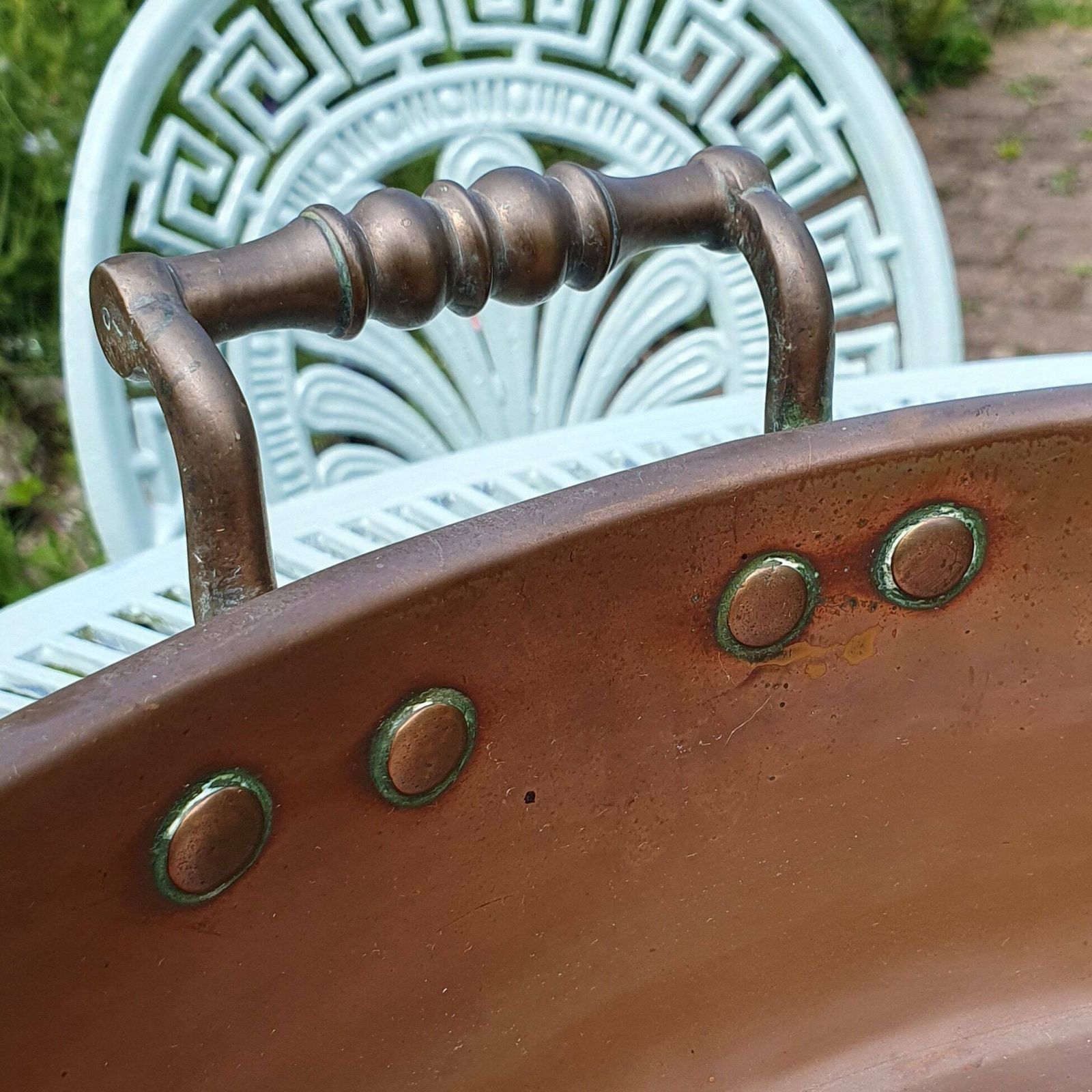 A Magnificent 17 Inch (43cm) Antique Roll Top Copper Jam Pan   Decorative Piece, Kitchen Storage, Planter, Drinks Tidy, Early 20th Century photo 145.0