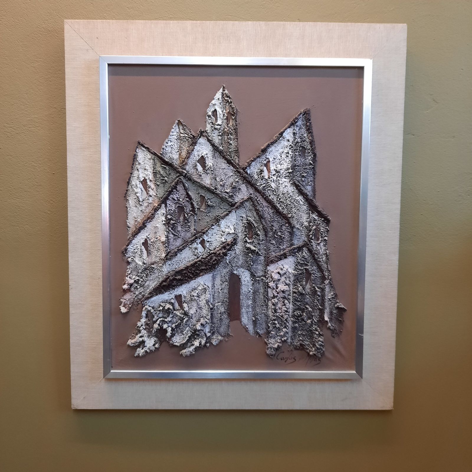 Interlocking Houses 3d By Carlos De Mijas  Mixed Media Painting On Canvas Spanish Artist