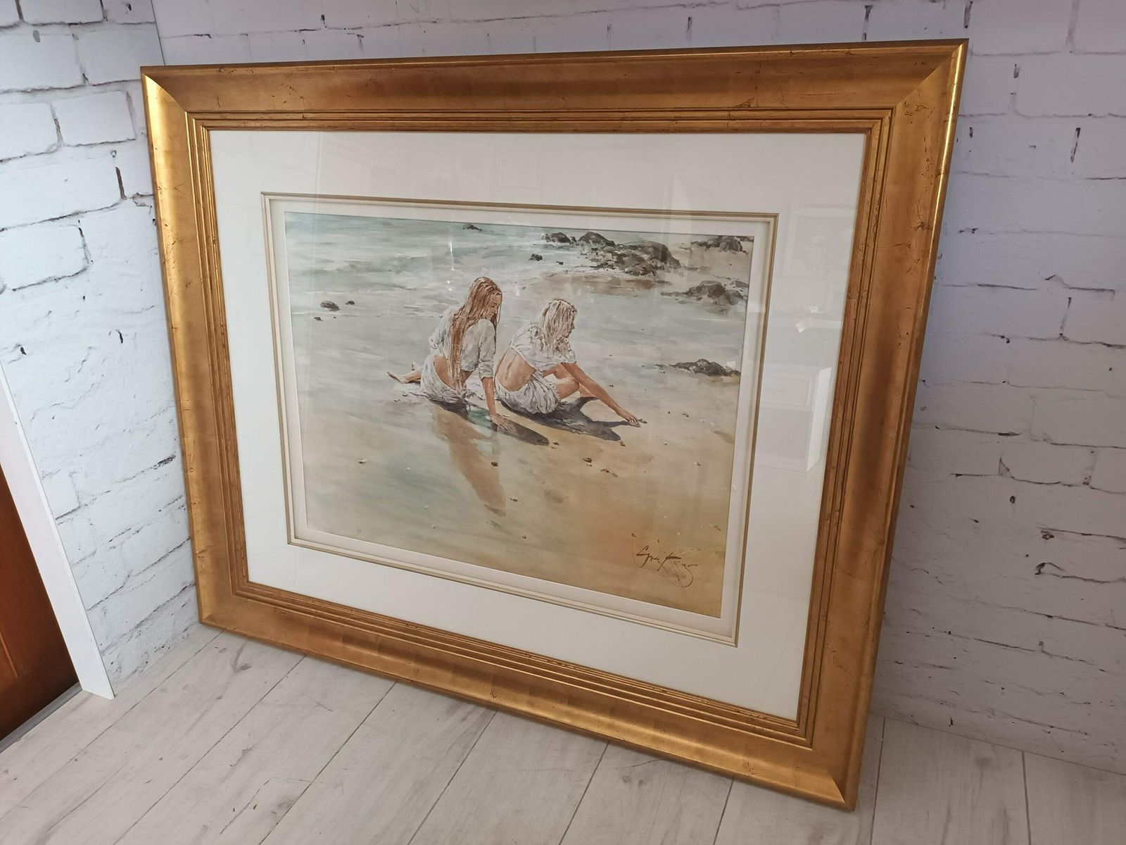 Vintage Gordon King Original Watercolour Framed Painting Beach XX Large 116cm photo furniture