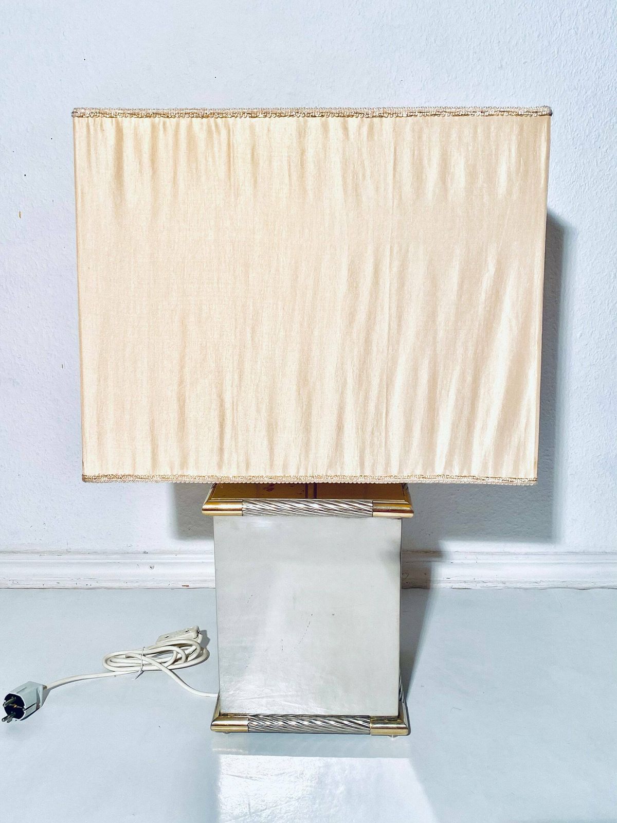 Two Tommaso Barbi Bicolor Table Lamps Silver & Gold / Vintage Italy 1970s photo furniture