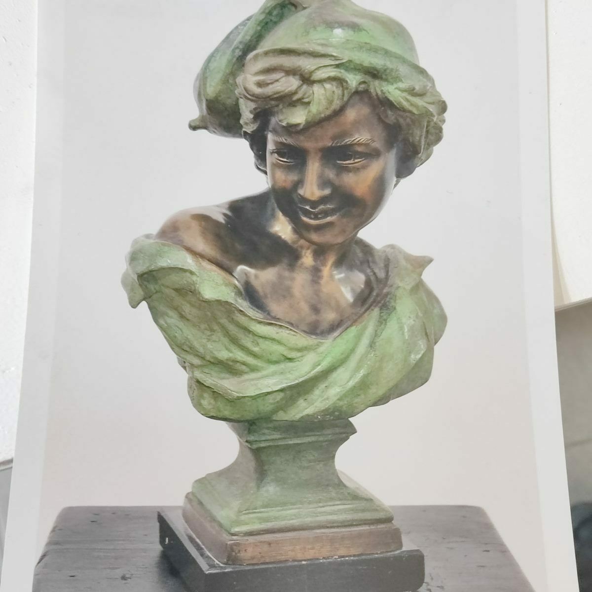 Art Bronze Sculpture, Anonymous Artist, Face Of A Boy, 1960 photo