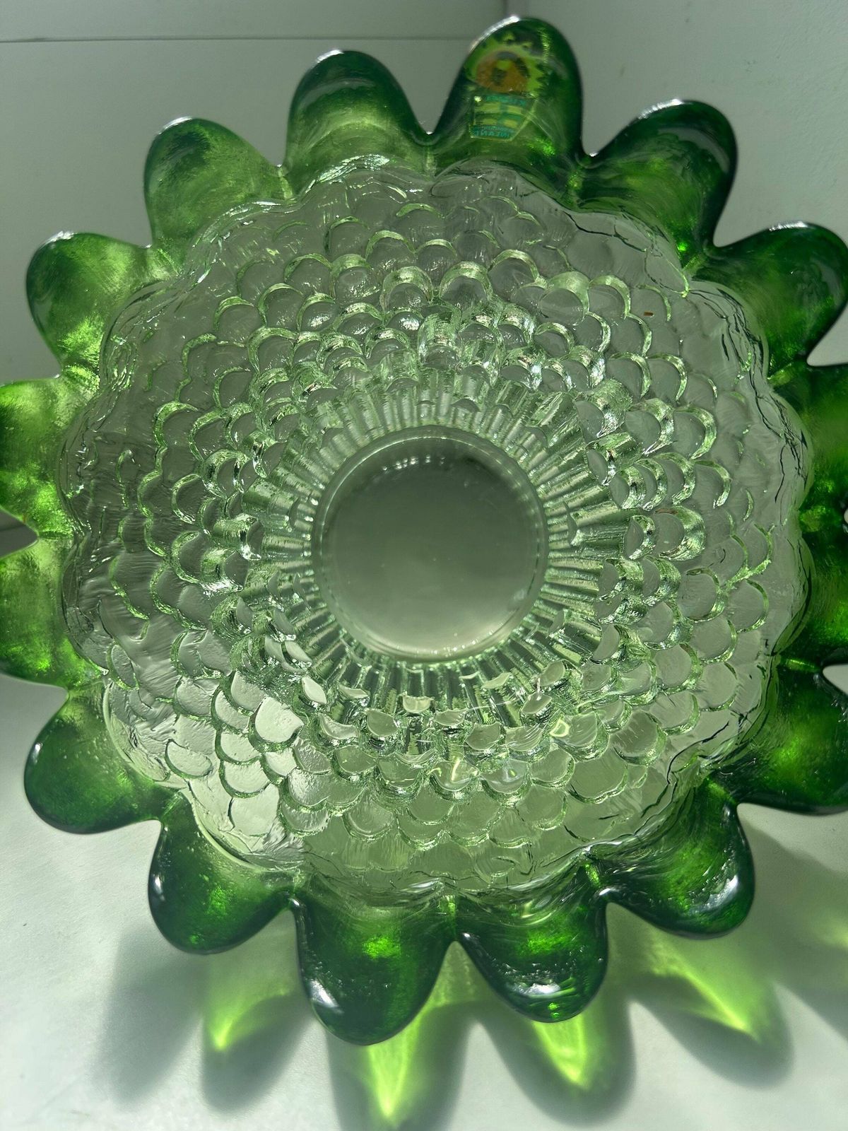 Vintage Green Glass Bowl / Kumela Finland Art Glass Bowl By Pertti Santalahti With Label Scandi Nordic photo 72.0