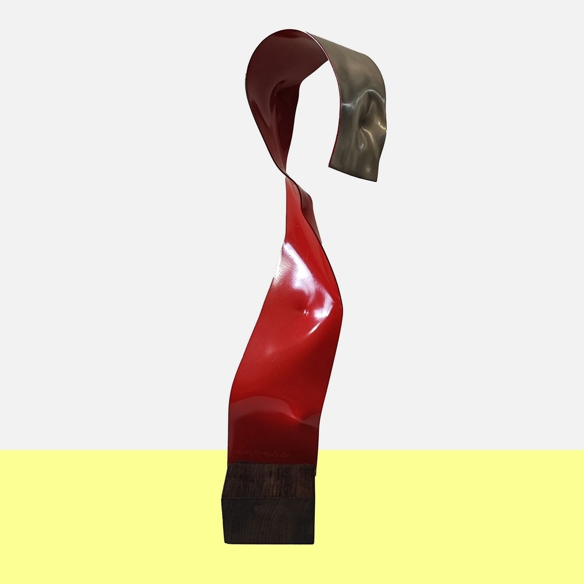 Steel Sculpture With Wooden Base By Angelo Brescianini