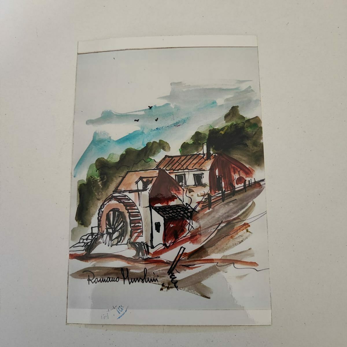 Art Work Of Roman Mussolini Tempera Farmhouse With Mill photo