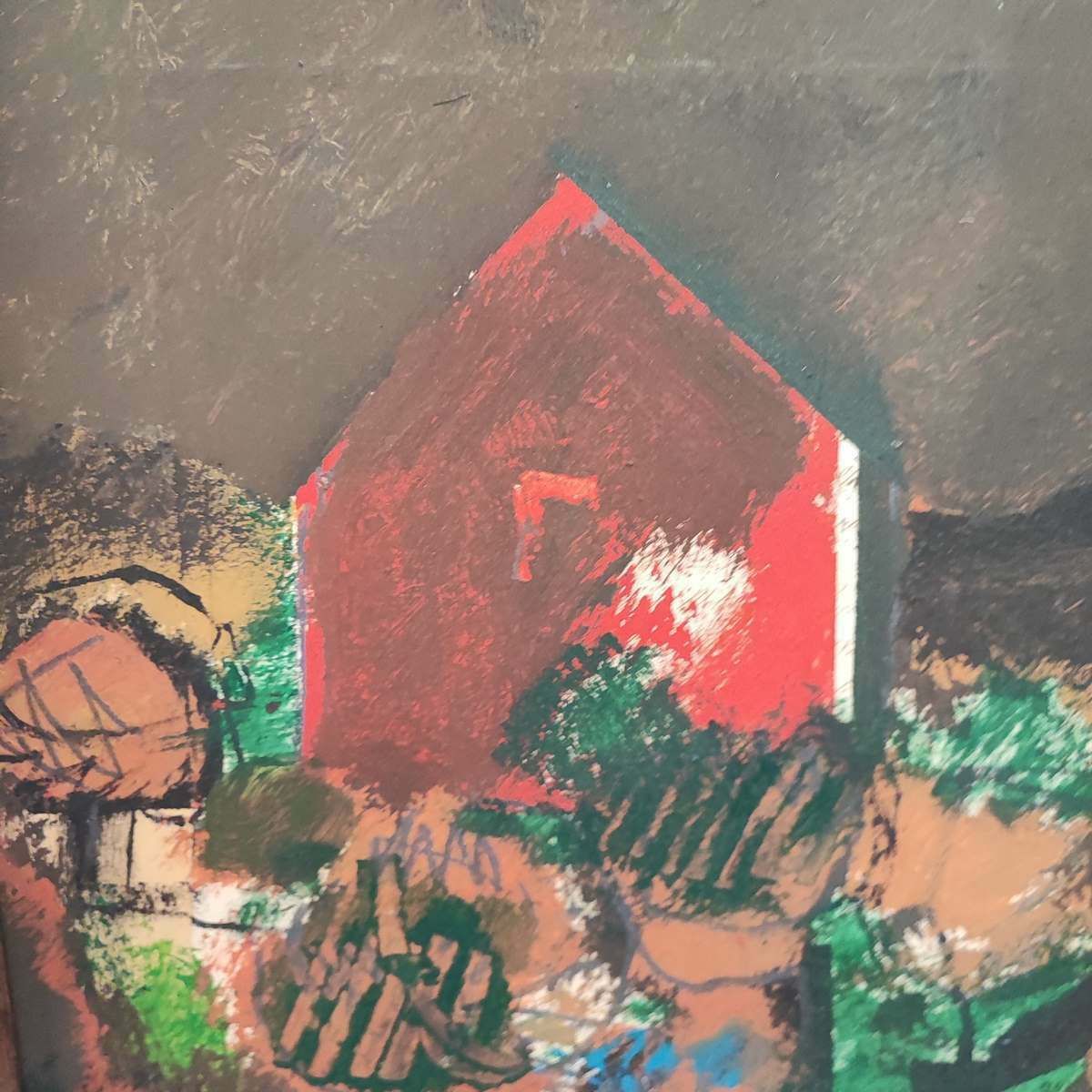 Oil Painting On Canvas Manlio Bacosi, The Red House, 1990 photo furniture