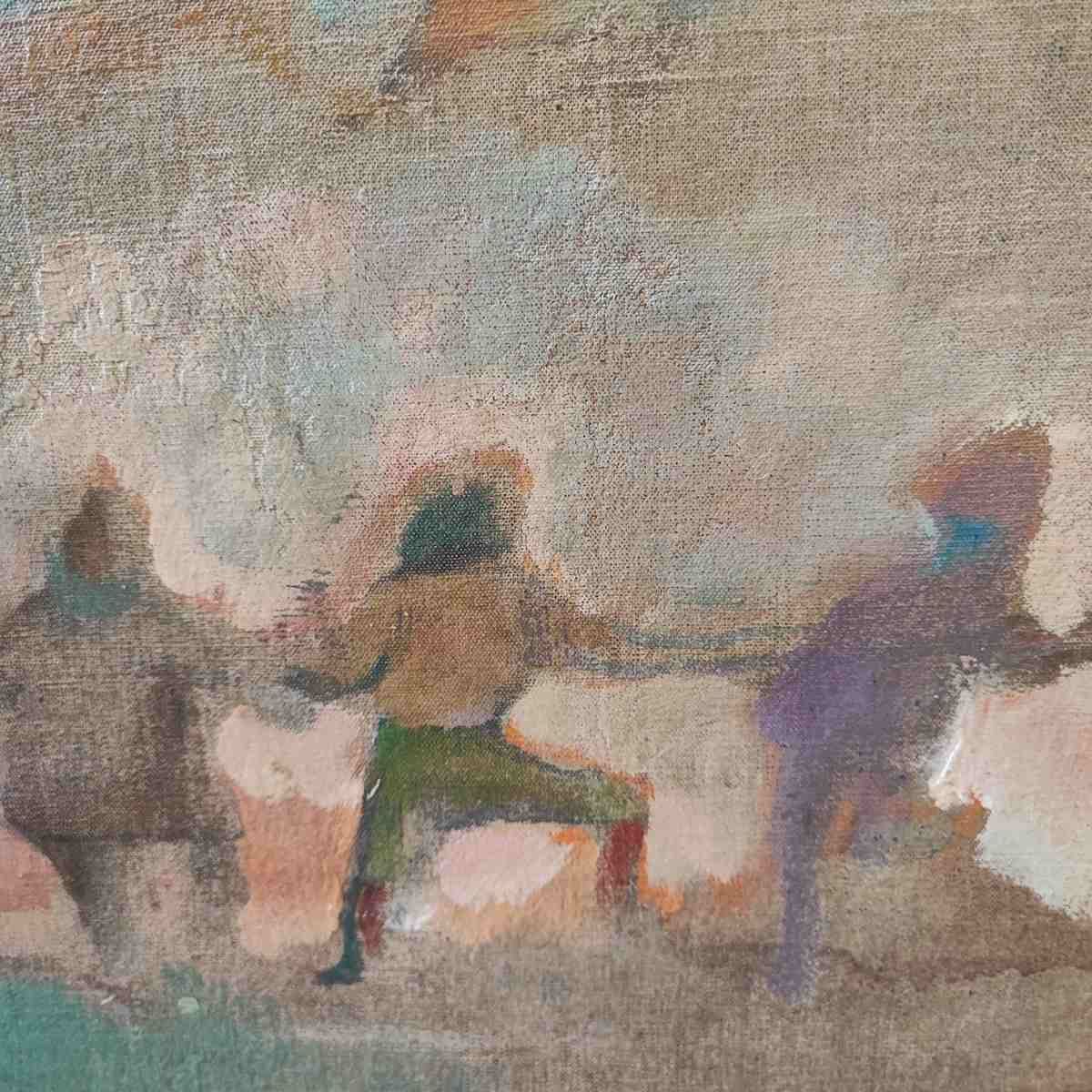 Oil Painting On Canvas By Mino Maccari, Il Girotondo, 1946 photo vintage