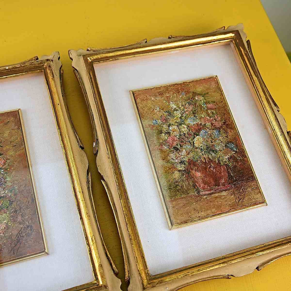 Pair Of 1960s Oil Paintings On Canvas, Flowers photo for sale