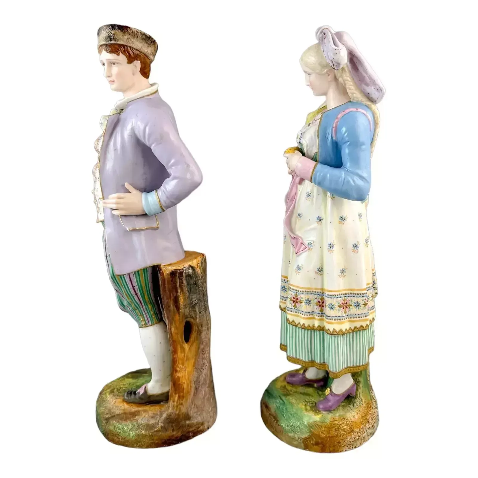 Antique French 1870s Louis Philippe Limoges Bisque Porcelain Figural Couple Pair photo furniture