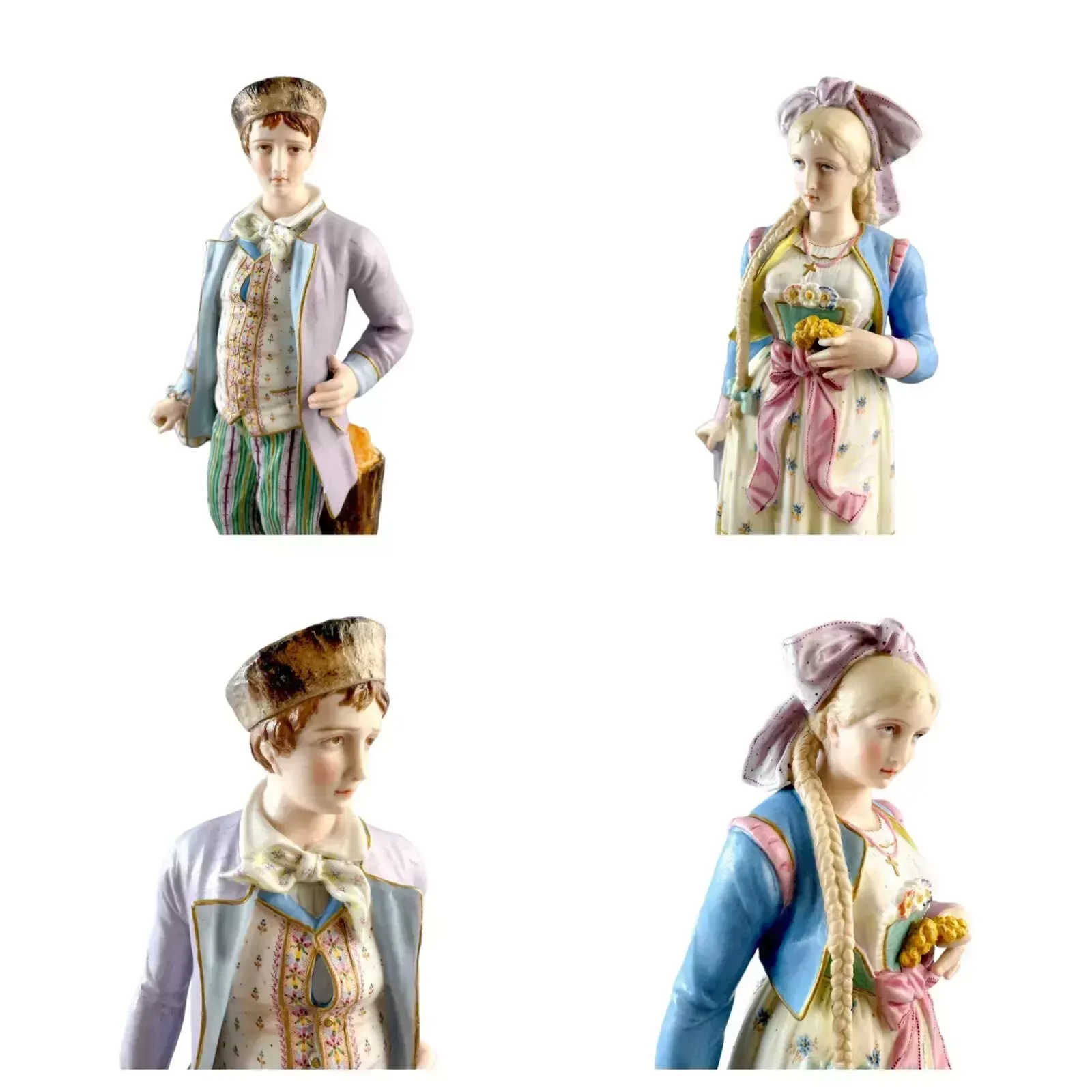 Antique French 1870s Louis Philippe Limoges Bisque Porcelain Figural Couple Pair photo buy